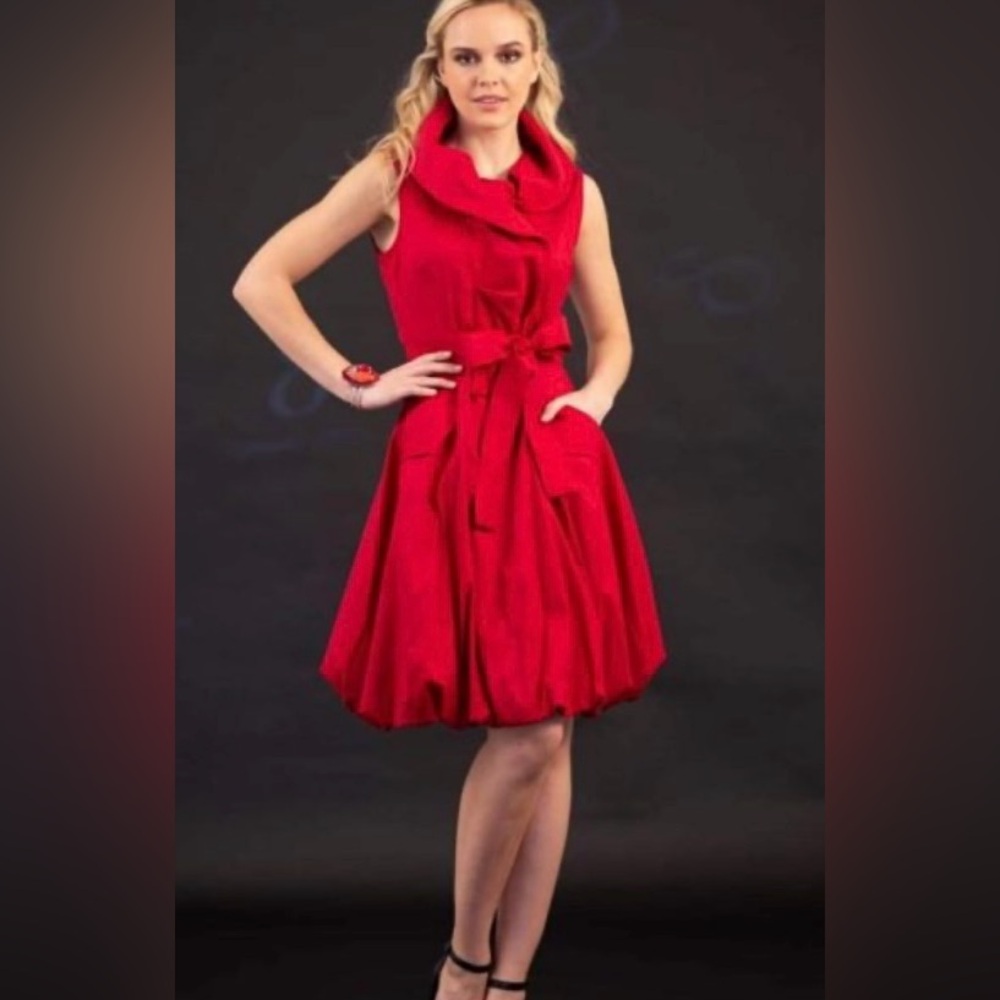 SAMUEL DONG Women’s Cocktail Party Red  Ruffle Bubble Skirt Dress Medium